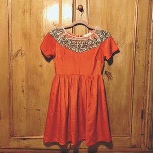 Modcloth A-line Orange Lace Holiday Dress Size M